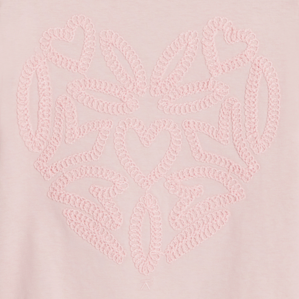 تيشيرت بأكمام طويلة مطرز باللون الوردي، للفتيات